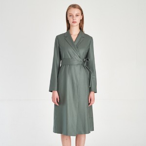 Minimalist Design Notched Lapel Wool 100% Wrap Dress_Deep-Sea-Green [미니멀 디자인 너치드 라펠 울 100% 랩드레스]