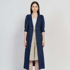 Linen Blended Double-Breasted Summer Midi Coat-Dress_NAVY [린넨 블렌디 더블브레스트 섬머 미디 코트드레스_네이비]