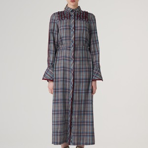[LIMITED EDITION] Wool Check Pattern Maxi Loose Fit Shirts-Dress