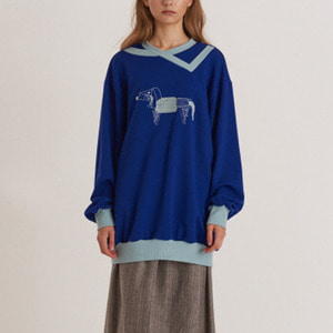 Unisex Wool COMPACT JERSEY SWEATER With Puppy Embroidery_BLUE-VIOLET [남여공용 강아지 자수 울 컴팩트 져지 맨투맨 스웨터]
